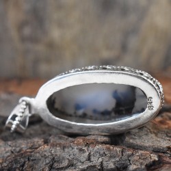  White Black Dendritic Opal 925 Sterling Silver Pendant 